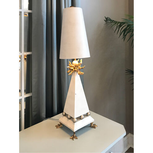 Leda 32 inch 60.00 watt Antique White with Gold Leaf Table Lamp Portable Light, Flambeau